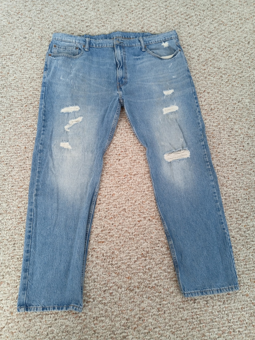 Levi's 502 Men's Blue Distressed Straight  Denim Jeans Regular Fit Size 42 X 32